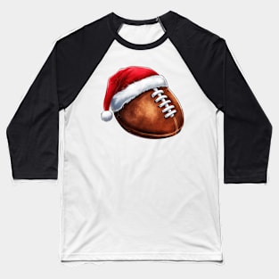 Christmas American Football in Santa Hat Baseball T-Shirt